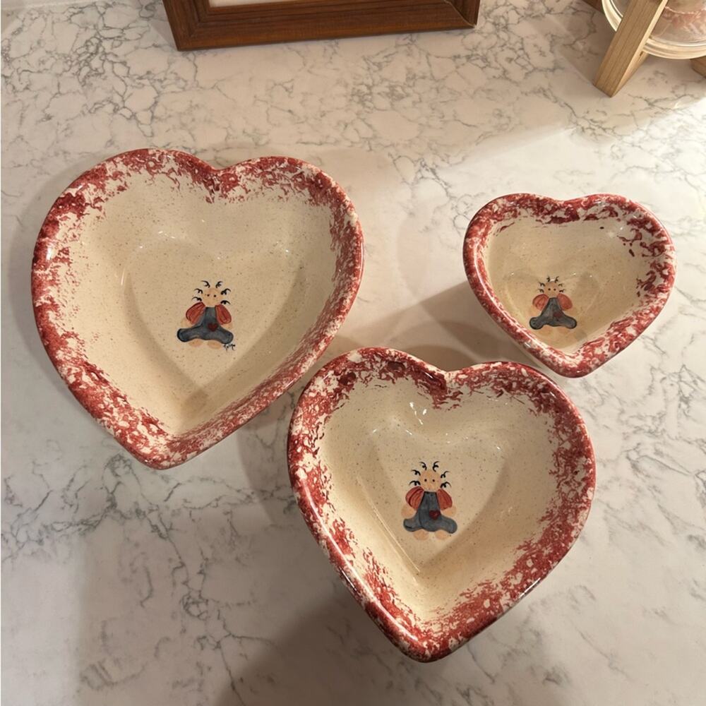 Vintage Ceramic The Houses Pottery Sturgis Ky Heart Shaped‎ Bowls Set of 3